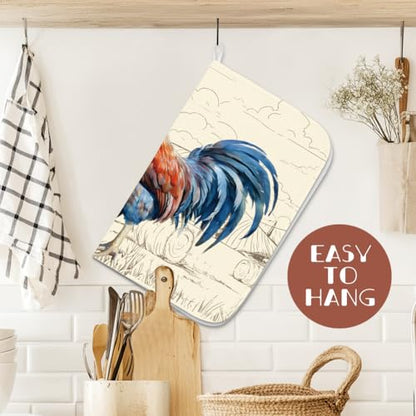 1pc Rooster Dish Drying Mat 23.6x17.7 Inch/60x45cm Microfiber Polyester Cotton Chicken Dishes Drainer Mat Absorbent Draining Pad Heat Resistant Coffee Bar Counter Mat With Hanging Loop Vintage - style: Rooster