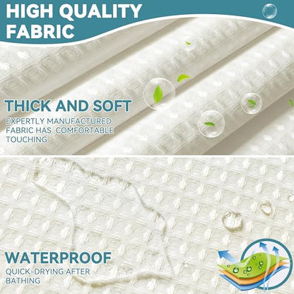Conbo Mio No Hook Waffle Weave Shower Curtain with Snap in Liner Set, Hotel Luxury Beige Shower Curtains for Bathroom with See Through Top Window, Waterproof, Washable 71W x 74H - color: Waffle-beige, size: 71"W x 74"L (Pack of 1)
