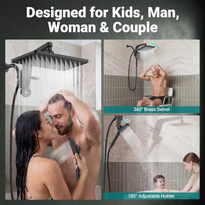 12" XXL Rainfall Shower Head with Handheld Combo Set, Matte Black | High Pressure, Magnetic Docking, Air-Infusion Tech, Anti-Leak One-Piece Design, Dual Square Showerhead - color: Matte Black