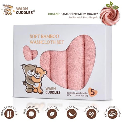 Soft Baby Washcloths Set - Absorbent Natural Baby Wash Cloth for Delicate Skin - 12"x12" Large Baby Bath Washcloths - Newborn Bath Face Towel (Pink) - color: Pink