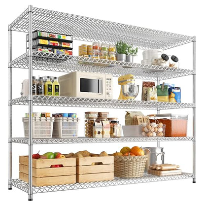 REIBII 55.5" W Storage Shelves 3200LBS Metal Shelving 5 Tier Wire Shelving Garage Shelving Heavy Duty Metal Shelves for Shelving Unit Commercial Adjustable Shelf, 55.5" W X 18''D X 71" H，Chrome - color: Chrome