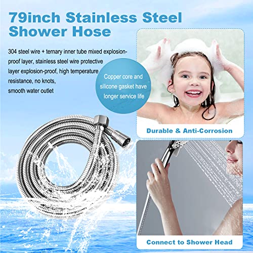 Shower Hose, 79 Inches Shower Hose Extra Long，Superior Shower Hose Attachment for Shower Head，Durability Brass/Copper Made Conncetors