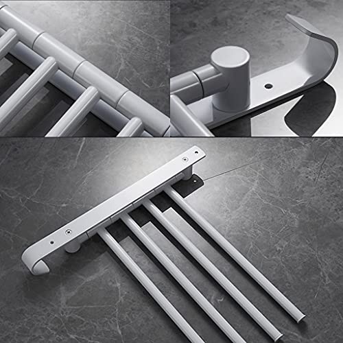 ZHOUXIAO White Brass Swing Out Towel Bar Holder Wall-Mounted/Swivel Towel Rack Hanger Organizer for Bathroom or Kitchen, 4-Bar Towel Bar Folding Arm Swivel Hanger Bathroom S White