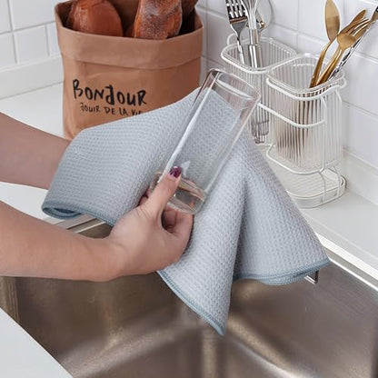 POLYTE 340 GSM Microfiber Waffle Kitchen Dish Tea Towel, 16x28 in, 12 Pack | Lint Free, Quick Dry - color: Gray, size: 16x28 in