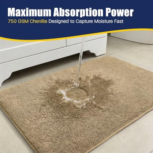 Muddy Mat® CloudStep Bathroom Rugs 2 Piece Set, Non Slip Bath Mats for Bathroom, Absorbent Memory Foam Chenille, Machine Washable Quick Dry Toilet Rug Set, Beige 20"x30" + 20"x20" U-Shaped - color: Beige