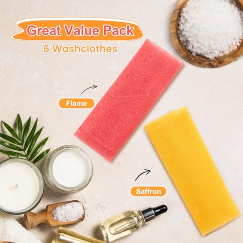 Exfoliating Washcloth, Exfoliating Shower Towel, Exfoliating Body Cloth, 6 PCS, Flame & Saffron