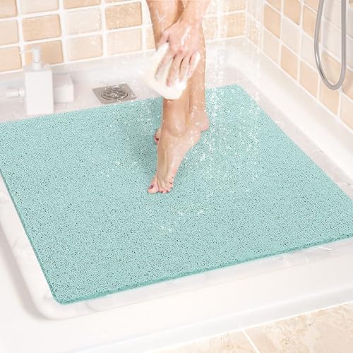 LuxStep Shower Mat Bathtub Mat Non-Slip Bath Mat with Drain, Quick Drying | 24x24 inch PVC Loofah Bathmat for Tub,Shower,Bathroom,Green - color: Green, size: 24" x 24"