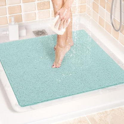 LuxStep Shower Mat Bathtub Mat Non-Slip Bath Mat with Drain, Quick Drying | 24x24 inch PVC Loofah Bathmat for Tub,Shower,Bathroom,Green - color: Green, size: 24" x 24"