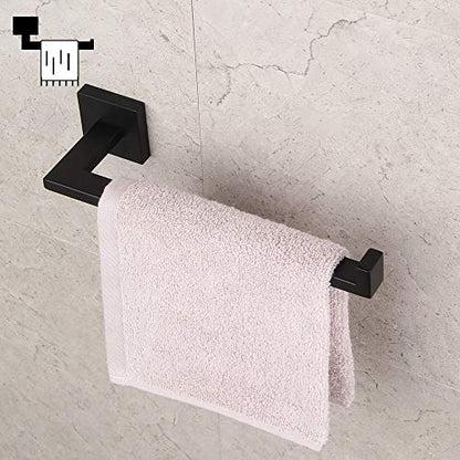 GERZWY Modern Black Towel Holder SUS304 Stainless Steel Towel Hanger Towel Ring for Bathroom Lavatory Wall Mount Contemporary Style IG1806-BK - color: Black