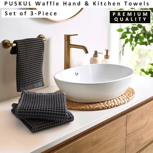 PÜSKÜL Natural 100% Turkish Cotton Waffle Kitchen and Hand Towels, 3-Piece | Dark Gray, 32x16" Large, Premium 3D Honeycomb Weave Soft Absorbent Quick-Dry Lint-Free Dish Towel, Oeko-Tex Made in Turkey - color: Anthracite Dark Gray, size: Kitchen & Hand Tow