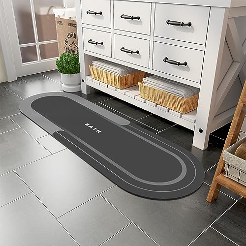 MontVoo Bath Mat Runner - Long Non Slip Absorbent Quick Dry Thin Bath Rug for Bathroom Floor Mat - Rubber Backed - Stain Resistant - Easy Care - Darkgrey 17"x50" - color: Darkgrey, size: 17"x50"
