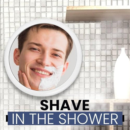 3X Magnifying Shower Mirror for Fogless Shaving, 6.7" Diameter | Shatterproof Round Anti Fog Shaving Mirror with Strong & Sticky Suction & 360° Swivel - Magnified for Close & Clear Shaving