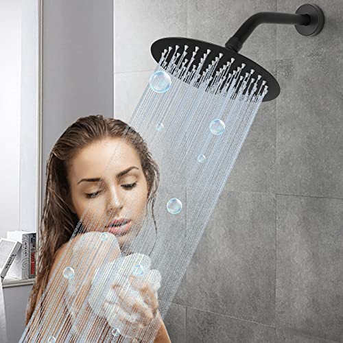 Shower Arm with Flange and Teflon Tape, Wall Mounted Shower Pipe 304 Stainless Steel Extension Arm for Fixed Shower Head & Handheld (6 Inch, Matte Black) - color: Matte Black, style: 6 Inch