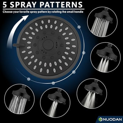 High Pressure Shower Head - 5 Spray Modes Powerful Pressure Boosting Showerhead For Bathroom - High Flow Fixed Showerheads (Matte Black) - color: Midnight Black Matte