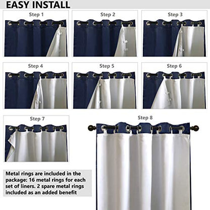 DriftAway Thermal Insulated 100 Percent Darkening Blackout Curtain Liner 2 Panels Each Liner Size 50 Inch by 58 Inch Rings Included Off White Panel - size: 50"W x 58"L (Pack of 2)