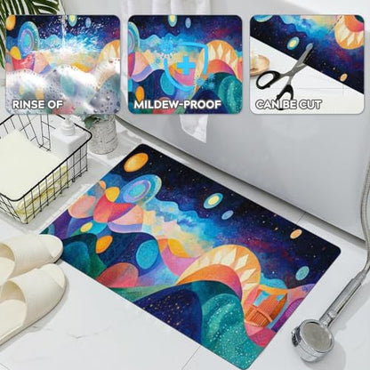 Bathroom Runner Mat Rugs Long,Galaxy Nebula Space Universe Starry creative design Diatomite Stone Bath Mat Large Absorbent Diatomaceous Earth Mat Non Slip Fast Dry Shower Mat Bathroom Rugs 16x42in - color: Design04