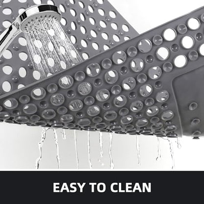 Shower Mat Non Slip: 35.4" x 23.6" Large PVC Heavy Shower Mats for Inside Shower - Quick Dry Shower Foot Scrubber Matt with Drain Hole and Suction Cups for Elderly - color: Grey