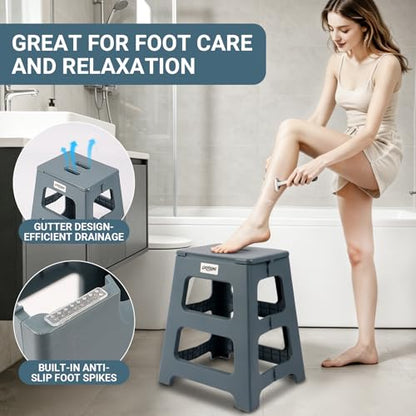 Foldable Bath Shower Safety Chair Seat, 17.7" High Anti-Slip Bench Bath tub Stool for Elderly or Seniors (Blue) - color: Blue
