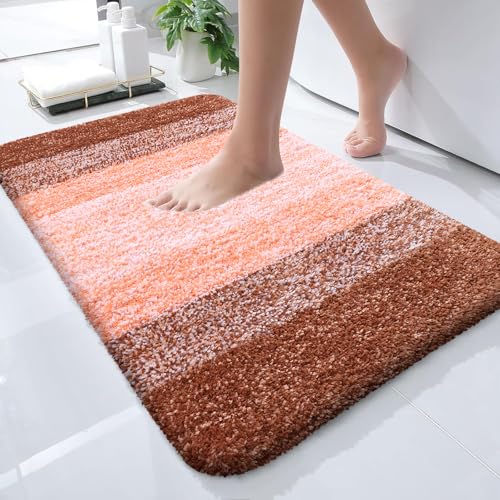 OLANLY Small Bathroom Rugs 24x16, Extra Soft Absorbent Microfiber Bath Rugs | Orange, Non-Slip Quick-Drying Rubber Backing, Washable Plush Bath Mat for Floor, Tub and Shower, Home Decor Accessories - color: Orange, size: 24" X 16"