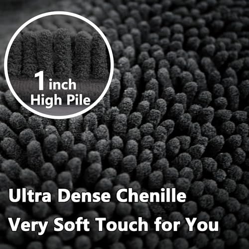 Bathroom Rug Sets 2 Piece, Extra Thick and Absorbent, Non-Slip, Machine Washable, Dry Quckily, Soft Cozy Plush, Used Under Shower Bathtub and Sink, Dark Grey - color: Dark Grey, size: 20 x 32 inch + 20 x 20 inch (U-Shape)