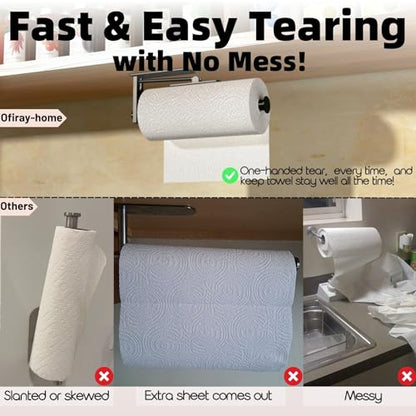 Under Cabinet Paper Towel Holder, One-Hand Tear Paper Towel Holder, Black | Stainless Steel Wall Mount Self Adhesive Paper Towel Rack with Tension Arm, Fits for First Apartment Essentials, Kitchen, RV - color: Black