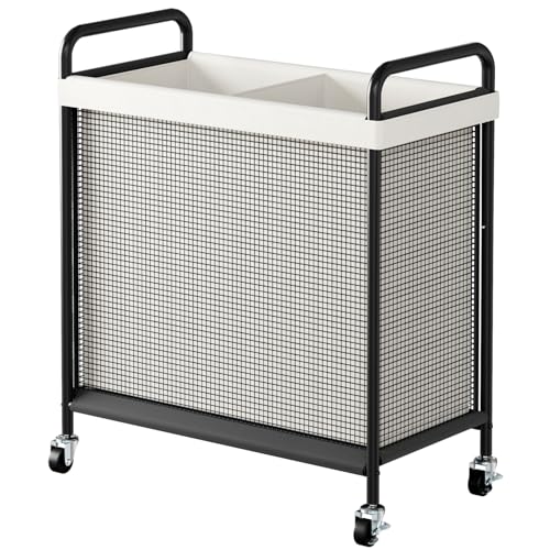 WOWLIVE Rolling Laundry Hamper 2 Section, 100L Laundry Basket with Wheels | Double Laundry Sorter with Metal Handle and Removable Bag, Large Clothes Hamper for Laundry Room, Bathroom and Dorm, Beige - size: 2-Section