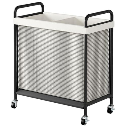 WOWLIVE Rolling Laundry Hamper 2 Section, 100L Laundry Basket with Wheels | Double Laundry Sorter with Metal Handle and Removable Bag, Large Clothes Hamper for Laundry Room, Bathroom and Dorm, Beige - size: 2-Section