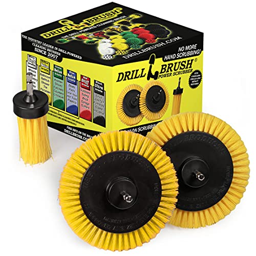 Tile and Grout Cleaning Drill Brush Set - Bathroom Scrub Brush for Drill | 3 pack Drill Brush Power Scrubber Cleaning Brush Yellow Medium Stiffness - Shower Floor Scrub Brush for Drill - Crevice Brush - color: Yellow