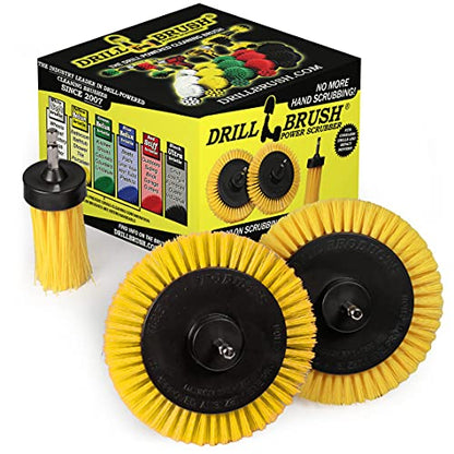 Tile and Grout Cleaning Drill Brush Set - Bathroom Scrub Brush for Drill | 3 pack Drill Brush Power Scrubber Cleaning Brush Yellow Medium Stiffness - Shower Floor Scrub Brush for Drill - Crevice Brush - color: Yellow