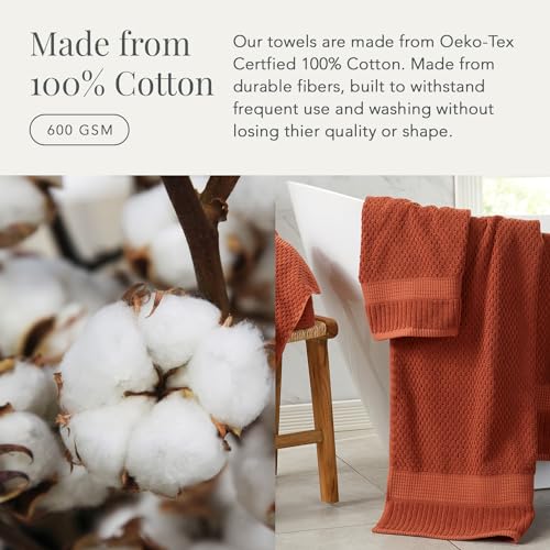 NY Loft 100% Cotton 4-Pack Bath Towel Set | Clay | Oeko-TEX | Quick-Dry | Four 30" x 52" Bath Towels | Super Absorbent | Designer-Styled Texture - color: Baked Clay, size: Bath Towel (4 Pack)