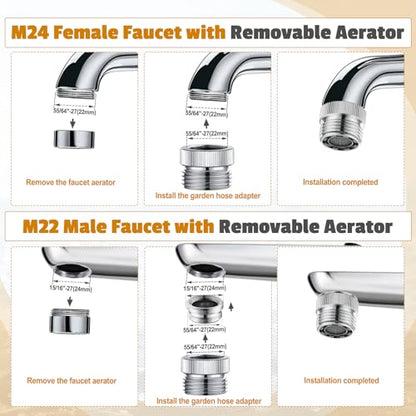 Faucet Adapter with Aerator Faucet to Hose Adapter 3/4" GHT Thread Chrome | Faucet Adapter to Garden Hose Attachment for Sink Faucet to Garden Hose Adapter - color: Faucet Hose Adapter-A