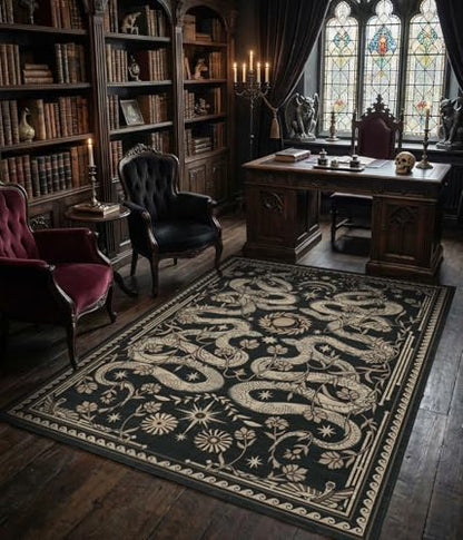 ROYHOME Snake Washable Rug - color: Black, size: 9' x 12' (Rectangular)