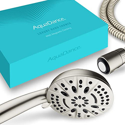 AquaDance New Magnetic Docking 8-setting High Pressure Handheld Shower Head | Space-age Magnetic Guidance Bracket System, Giant 5-inch Face, Extra-long 72-inch Stainless Steel Hose - Nickel - color: All Nickel