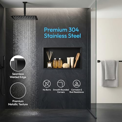 304 Stainless Steel Shower Niche 24" x 12" for Bathroom Storage | Waterproof Matte Black Recessed Shower Niche No Tile Needed - size: 24 x 12 inch