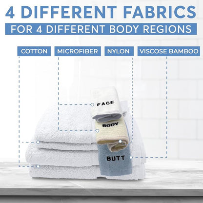 Crafty Cloth 10-Piece 4-Texture Towel Set for Complete Body Care, Embroidered | Luxurious Skin Care Towels for Cleaning, Exfoliating, and Drying – Brown, White, Purple, Gray - color: Brown/Gray/White/Purple, style: Embroidered