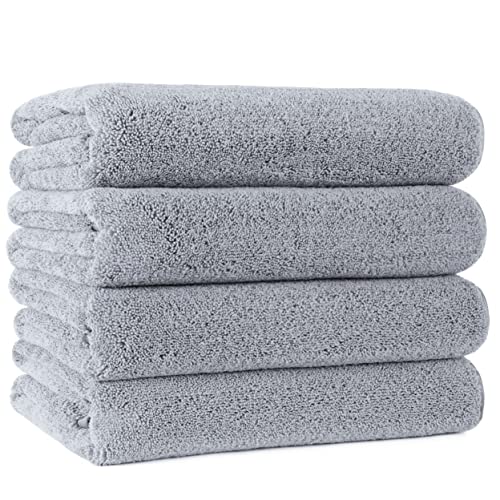 POLYTE 330 GSM Poly Blend Microfiber Quick Dry Bath Towel, 30x57 in, 4 Pack | Oversize, Lint Free, Lightweight, Body Towel - color: Gray