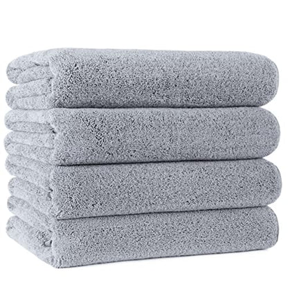POLYTE 330 GSM Poly Blend Microfiber Quick Dry Bath Towel, 30x57 in, 4 Pack | Oversize, Lint Free, Lightweight, Body Towel - color: Gray