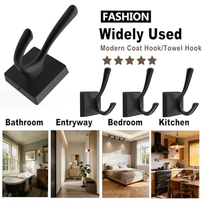 TOFIIGREM Black Wall Hooks Coat Hooks, Mudroom Hooks Bathroom Hallway Hooks for Hanging Clothes Robe Towel Backpack, Heavy Duty Decorative Hooks Modern Double Towel Hooks (6 Pack, Black) - size: "Cylindrical" Shape 6 Pack