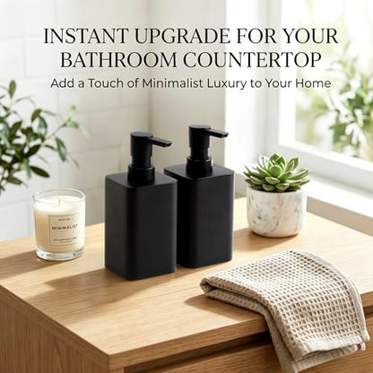 2 pcs Hand Soap Dispenser Set - 11oz Refillable Resin Liquid Soap Dispensers with Rustproof Pump, Lotion Dispenser Includes Silicone Funnel for Bathroom Countertop or Kitchen, Black - color: Black