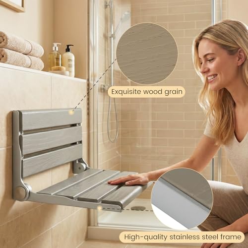 Wall Mounted Shower Seat - 16IN Shower Benches for Inside Shower with 400LB Capacity, Fold Down Shower Seat for Elderly, Disabled & Pregnant Women, Non-Slip Grey Shower Chair, [2026 New Upgrade] - color: Grey