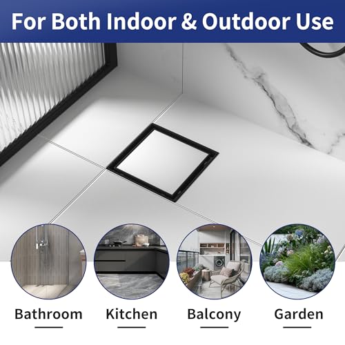 Square Shower Drain, 304 Stainless Steel Floor Drain 6" | with Tiled Insert Grate & Hair Strainer, Bathroom 2-in-1 Tiled in Drain, CUPC Certified - color: Matte Black, size: 6''