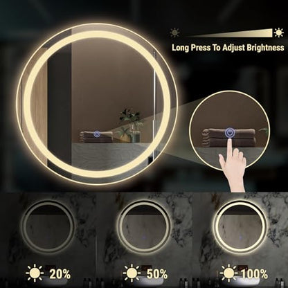 KOSTA 20 Inch Round LED Bathroom Vanity Mirror with Lights Dimmable Memory Function Touch Button Shatter-Proof Wall Mount Lighted Mirror - size: 20"L x 20"W