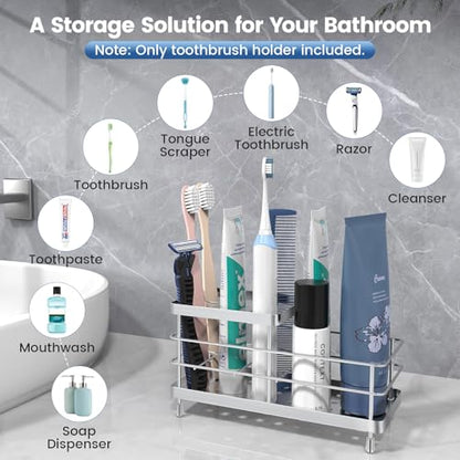 Luxspire Toothbrush Holders, 6 Slots Stainless Steel Tooth Brush Holder with Drainage, Toothbrush Holder for Bathroom Countertop & Kitchen Sink, Bathroom Accessories, Silver | Toothbrush Holders With Drainage, For Bathroom Countertop & Kitchen Sink, Bathr