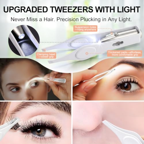 LED Lighted Tweezers & 40X Magnifying Mirror with Suction Cup Set, 2 in 1 No-Hands Makeup Mirror with Light and Precision Light Up Tweezers (White) - color: White