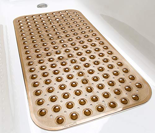 Large Non-Slip Bathtub & Shower Mat 31 inch x16 inch (Smooth/Non-Textured Tubs Only) Safe, Clean, Machine-Washable, Superior Grip&Drainage, Vinyl, Transparent Brown, Medium - color: Transparent Brown, size: Large (31"x16")