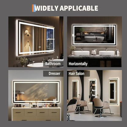 IDEALHOUSE 50x26 inch LED Bathroom Mirror, Smart Dimmable Vanity Mirror with Anti-Fog & Memory Function, Front & Backlit, Shatter-Proof Wall Mount (Horizontal/Vertical) - size: 50"L x 26"W