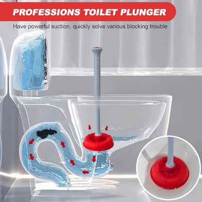 Toilet Plunger and Brush Set for Bathroom Cleaning with Holder, 16inch Plunger and Brush with Holder for Deep Cleaning Bathroom