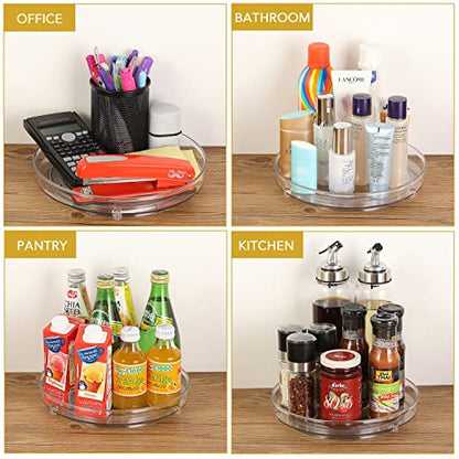 URALFA 9 Inch Lazy Susan Turntable, 2 Pack Small Rotating Cabinet Organizer | Clear Acrylic Plastic Spinning Organizer for Kitchen Cabinet, Pantry, Countertop, Fridge 360-Degree Rotating Base - size: 9 Inch / 1 Tier / 2 Pack