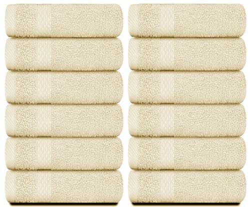 White Classic Luxury Cotton Washcloths 13x13 Inch - 650 GSM Turkish Cotton | Hotel, Spa, Bathroom Face Towel | 12 Pack, Beige - color: 08: Beige