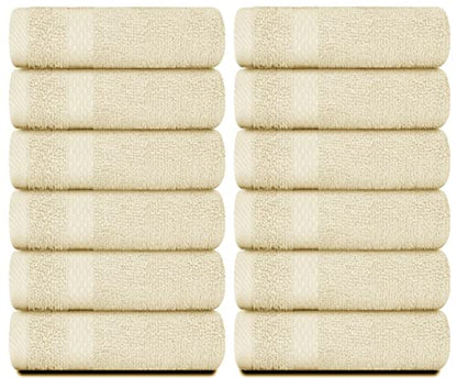White Classic Luxury Cotton Washcloths 13x13 Inch - 650 GSM Turkish Cotton | Hotel, Spa, Bathroom Face Towel | 12 Pack, Beige - color: 08: Beige